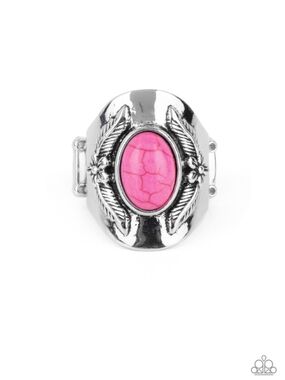 Santa Fe Sanctuary Pink Paparazzi Silver-Tone Pink Oval Feather Accent Ring